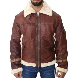 B3 Bomber Aviator Shearling Maroon Men's Leather Jacket