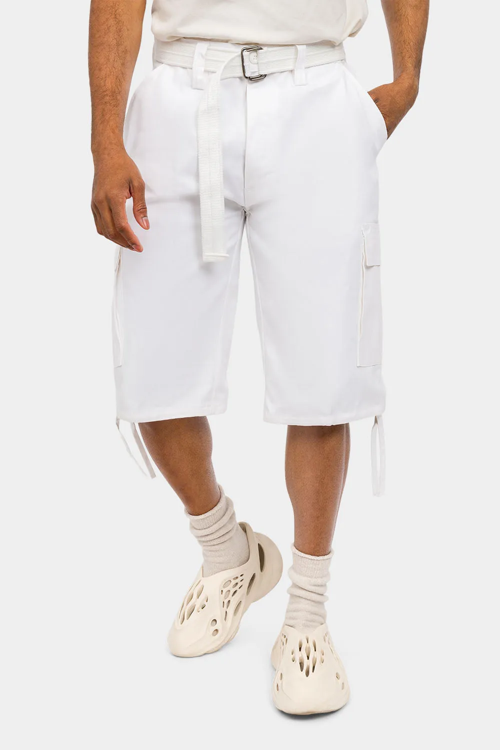 Belted Solid Cargo Shorts