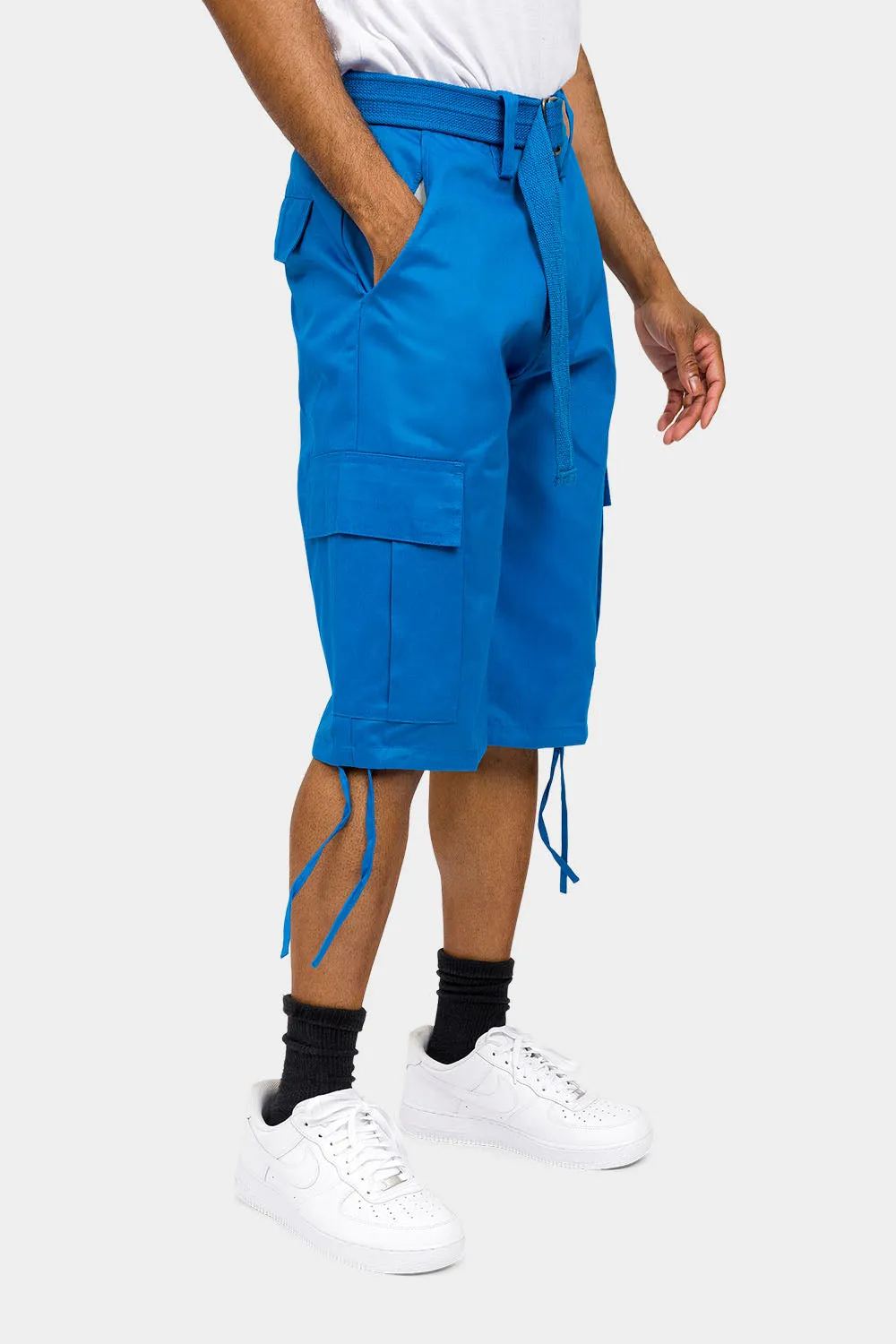 Belted Solid Cargo Shorts
