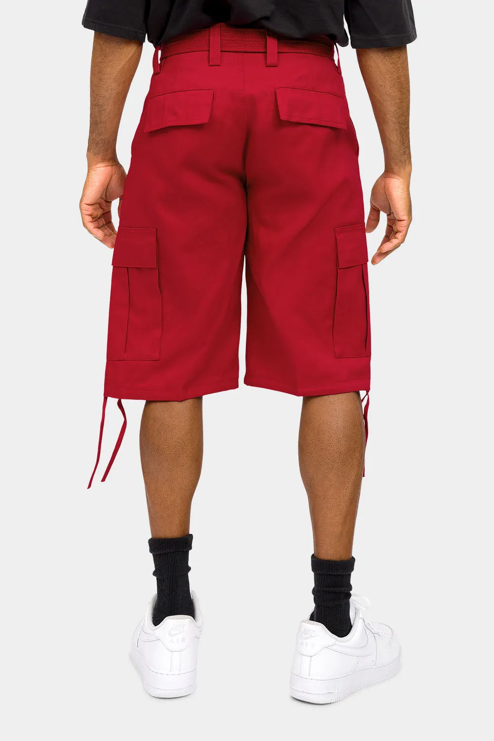 Belted Solid Cargo Shorts