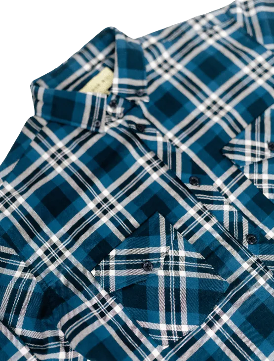 Blue Plaid Flannel Button-Up