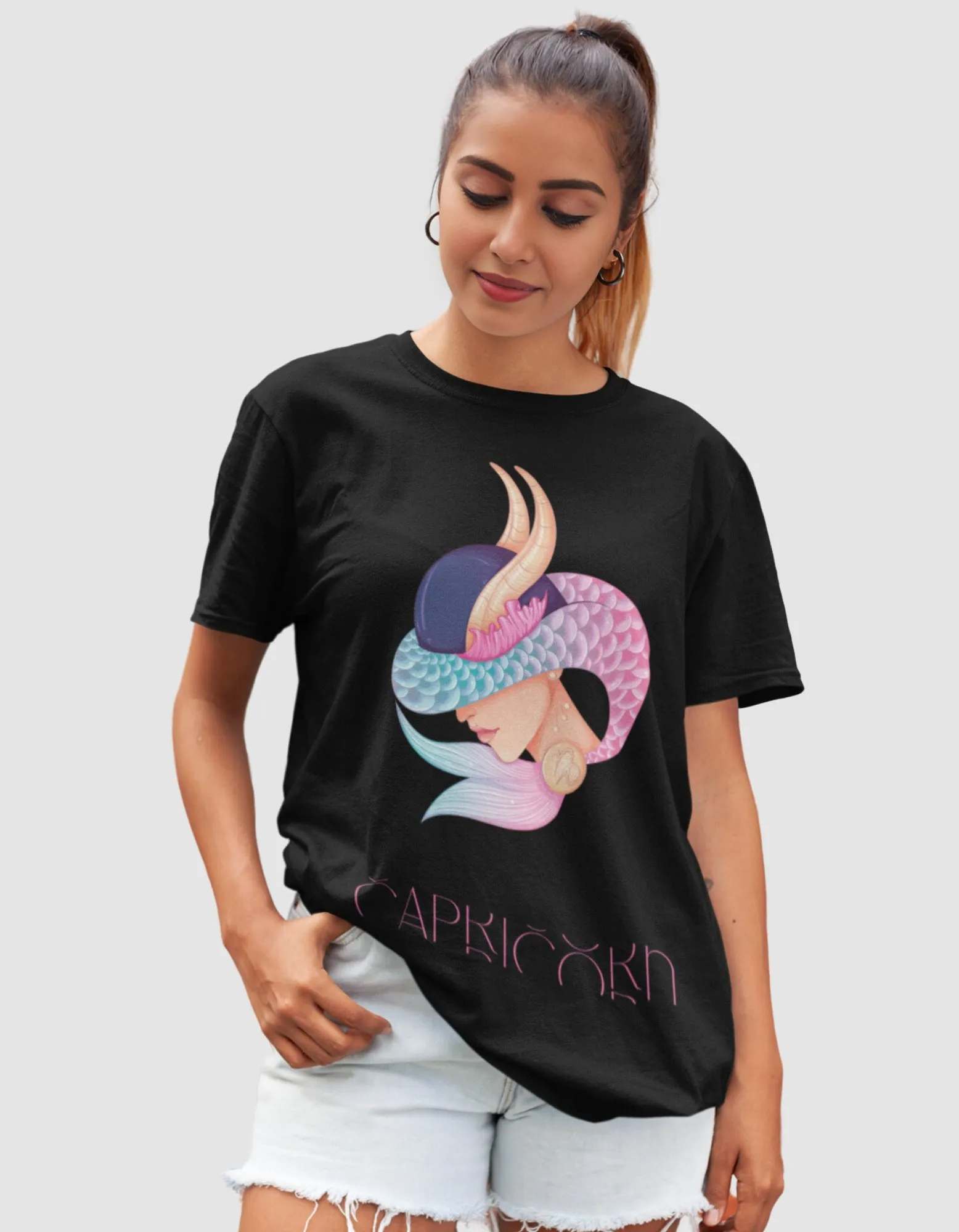Capricorn Zodiac Graphic Printed Oversized T-Shirt For Women