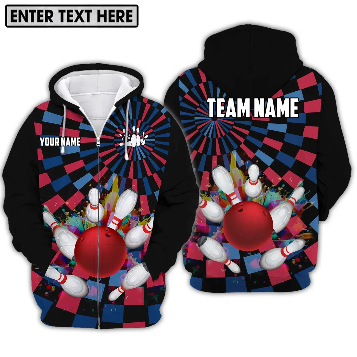 Custom Name Retro Bowling Caro 3D Sweatshirt Hoodie, Gift for Bowling Lovers
