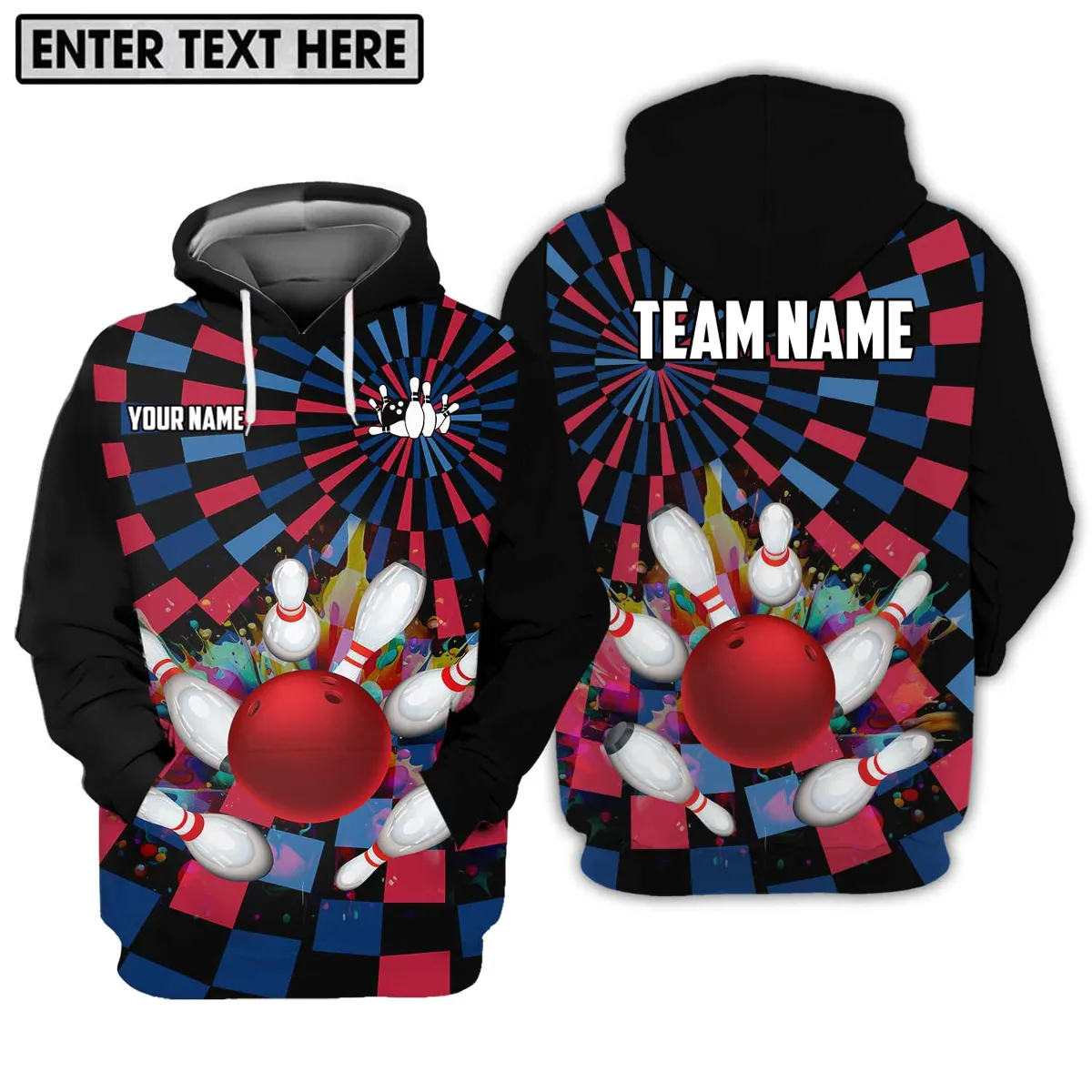Custom Name Retro Bowling Caro 3D Sweatshirt Hoodie, Gift for Bowling Lovers