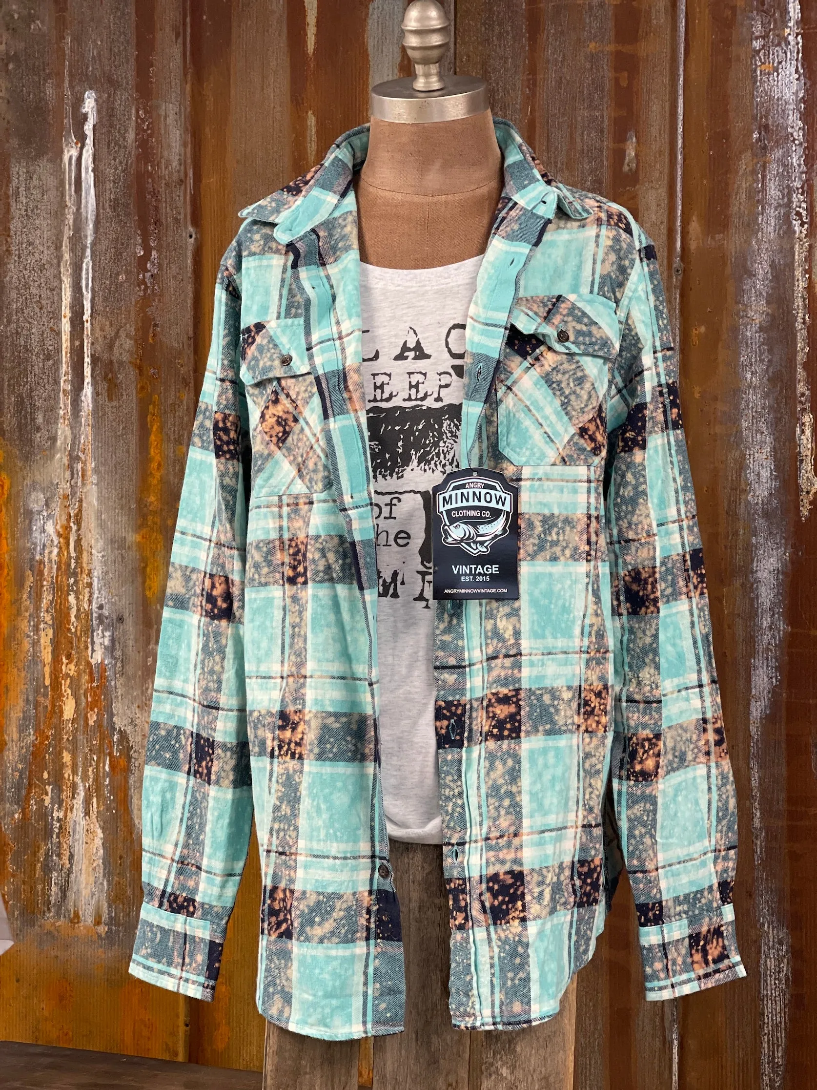 Drink Wine & Judge People Art Flannel- Distressed Seaglass