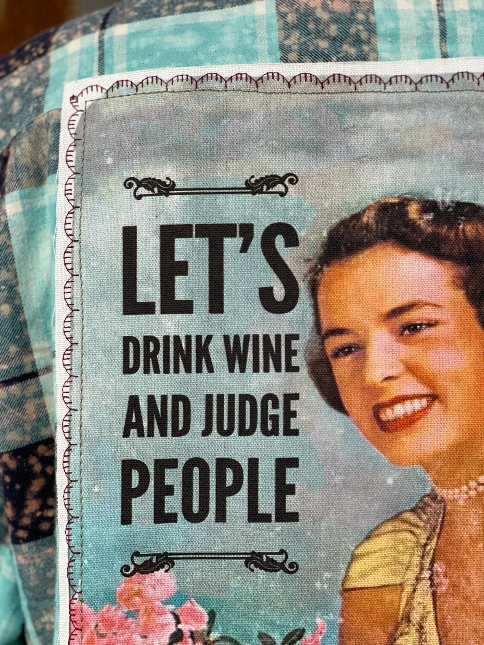 Drink Wine & Judge People Art Flannel- Distressed Seaglass