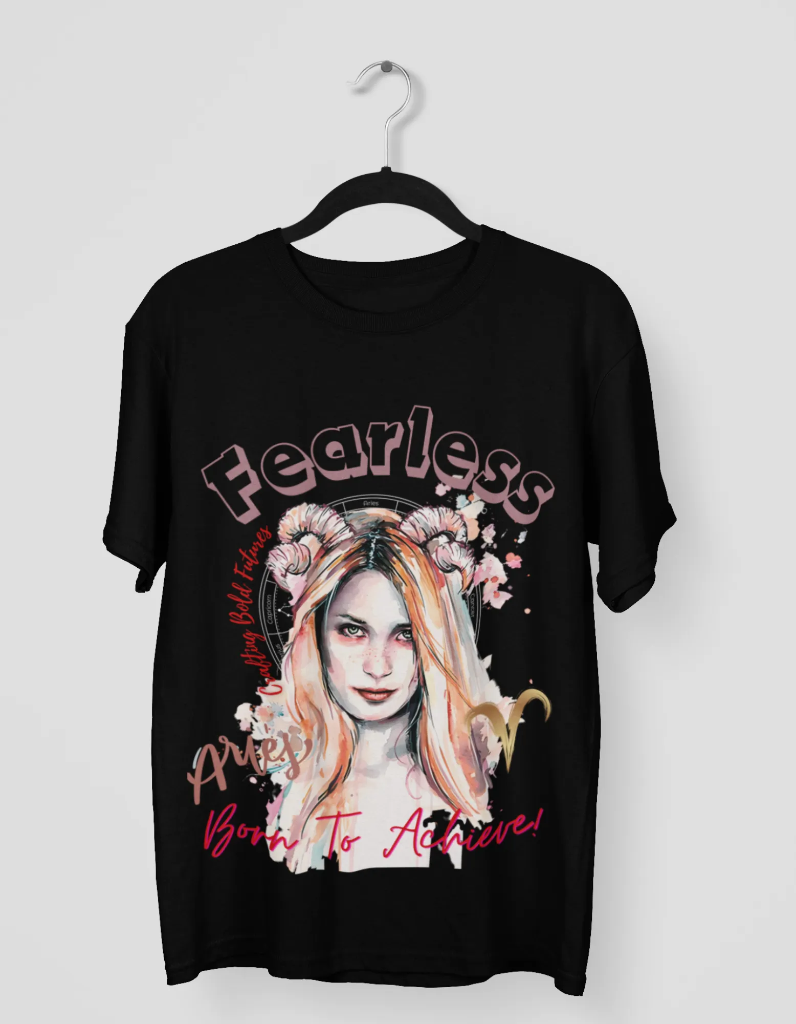 Fearless Aries Graphic Printed Oversized T-Shirt For Women