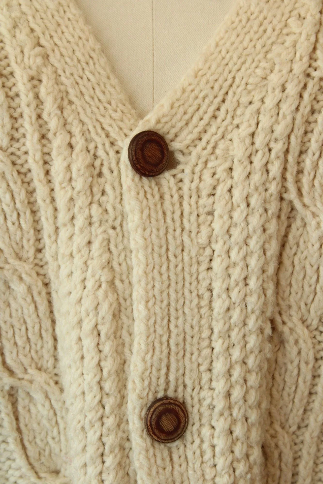 Vintage 1950s Ivory Cable Knit Cardigan with Wooden Buttons