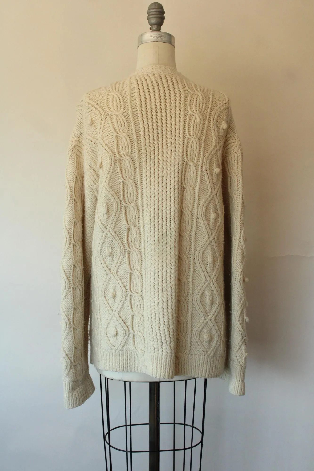 Vintage 1950s Ivory Cable Knit Cardigan with Wooden Buttons