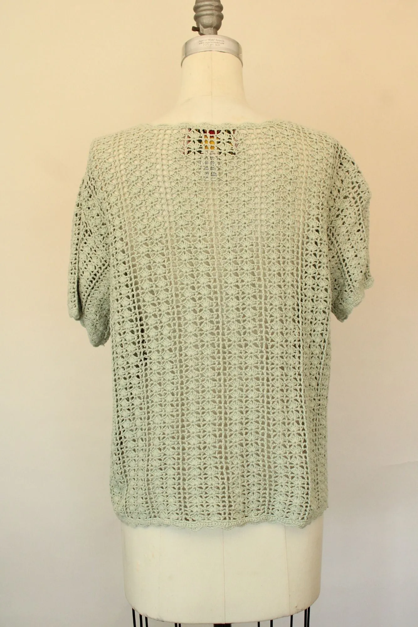 Vintage 1990s 2000s Tiara International Green Crochet Floral Embroidered Cardigan